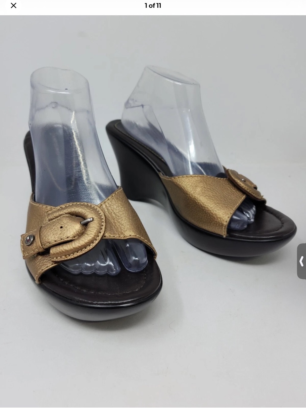 Tommy Hilfiger Greer Metallic Gold Leather Wedges Sandals Platforms Sz 8M